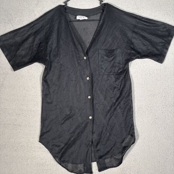 Vintage Cover Zone Men’s Size M‎ Black Mesh Button Down Short Sleeve Rave Club - Picture 2 of 10